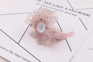 Pince à cheveux en tulle rose pour femmes et enfants, avec imprimé étoiles et lune pour le quotidien.