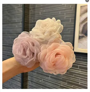 Handmade organza camellia flower DIY hair accessories shoe decorations for wedding dress craft.