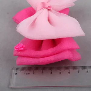 Rosa Mesh Schleife Haarschmuck DIY Handwerk süße Band Schleife mit Rosenblüte Deko Schuhe.