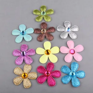 DIY Glitzer fünfblättrige Blumen Applikationen mit Strass Mitte für Haarschmuck und Kleidung.