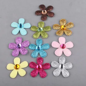 DIY handgemachte Glitzer Fünf-Blütenblatt Blumen Flicken mit Strass Zentrum für Haarschmuck.