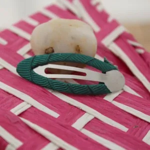 Dark green grosgrain ribbon wrapped snap hair clip, cute fabric BB clip for kids daily hair styling.