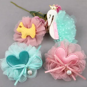 Handgefertigte Netzstoffblumen DIY Kinder Haarschmuck Kopfschmuck Zubehör Herz Perle Schuhdekoration Florale Charms