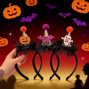 Halloween LED Leuchtendes Stirnband Für Kinder Kürbis Geist Zylinder Haarspange Laser Leuchtende Party Haar Accessoires Kinder Kreative Kopfbedeckung