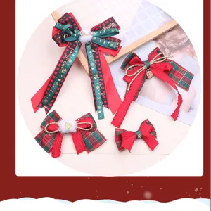 Christmas DIY red green plaid hair bow ribbon hair clips festive party gift hair accessories