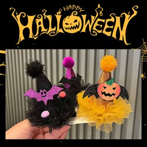 Halloween hair clips for kids, cute pumpkin and bat witch hat design, party hair accessories