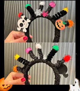 Halloween fait main DIY drôle serre-tête fil chenille crâne citrouille couvre-chef
