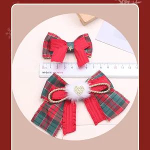 Christmas red green plaid bow hair clip DIY festive holiday party decoration hair accessory