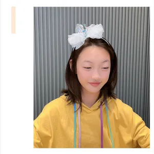 Cute girls mesh bow crown headband, ice princess style hair accessory for kids daily wear.