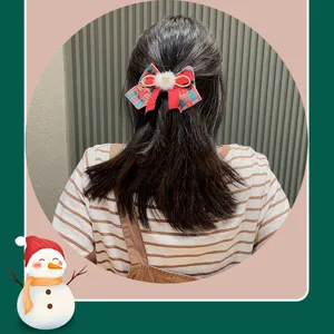 Christmas hair clip red green plaid bow ribbon hair accessory for women girls holiday party gift