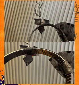 Halloween black antler headband with branch design, mesh veil, and teeth for party cos play.