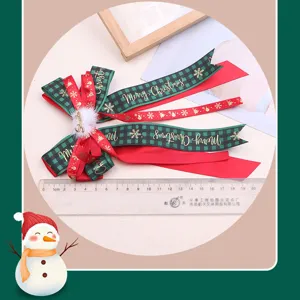 Christmas red green plaid bow ribbon hair clip DIY festival party decoration material