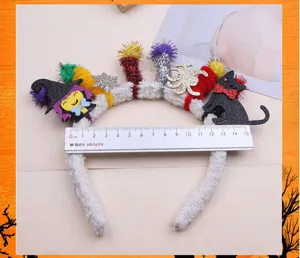 Serre-tête en peluche d'Halloween chat mignon chapeau de sorcière accessoire de costume