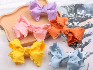 Cute fabric ruffled bow hair clips for girls, colorful cute hair accessories spring style.