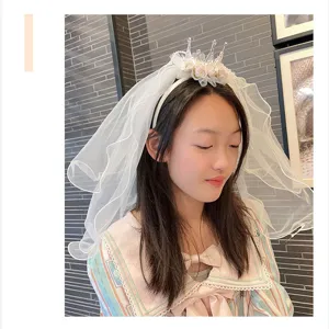 Girls princess veil flower crown headband children birthday party hair accessories detail shot