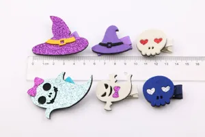 Halloween Haarklammern Set, Glitzer Hexenhut Totenkopf Geist Haarnadeln für Kinder DIY.