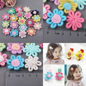 DIY handmade fabric flower accessories for kids hair clips, shoes, and clothing decor.