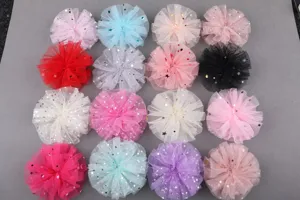 Accesorios para el cabello de tul de malla DIY con estrellas brillantes, colores variados.