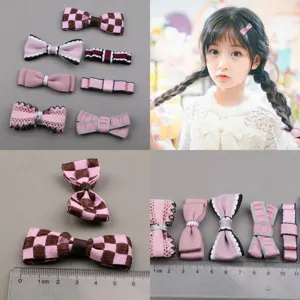 Kinder Haarklammern süße Schleife Haarspangen rosa Karo Haarschmuck für kleine Mädchen