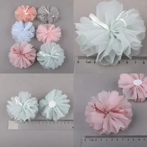 Flores de malla de tela DIY accesorios para el cabello con lazo, piezas para manualidades.