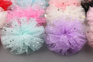 Base de flor de tul de malla colorida accesorios de pelo DIY con estrellas brillantes