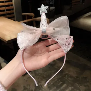 Rosa Glitzer Stern Kegel Netz Schleife Haarreif süße Prinzessin Kinder Haarschmuck Artikel