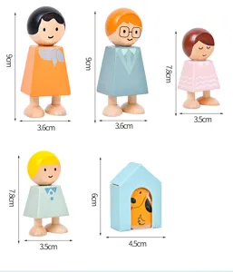 Wooden family peg dolls set detail view showing height and width dimensions clearly.