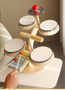 Children wooden multi-functional percussion musical instrument toy drum set xylophone.