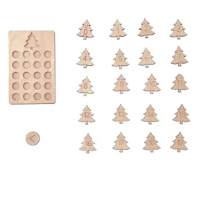 Wooden numbers 0-19 Christmas tree shape educational toy detail view and wooden board.
