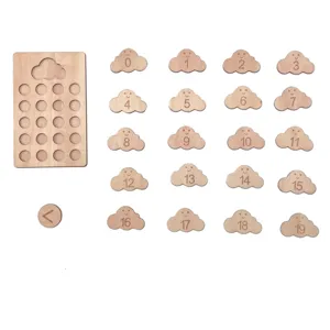 Wooden kids number puzzle educational montessori toy cloud shape counting blocks
