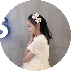 Kids cute cherry bow hair clip, sweet korean style hair accessory for little girls.