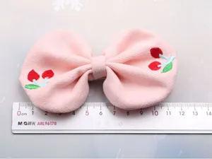 Children pink corduroy cherry bow hair clip cute little girl duckbill hair accessories
