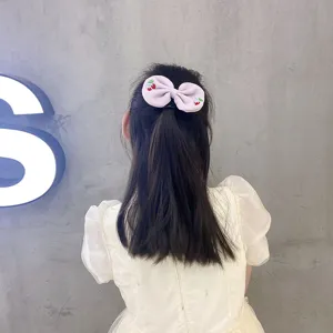 Cute cherry bow hair clip for kids, sweet princess duckbill hairpin for girls style