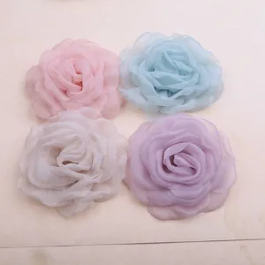 Handmade 3D Mesh Camellia Flowers Burned Edge Gauze Floral Accents For DIY Hair Accessories Wedding Dress Shoe Decor Materials
