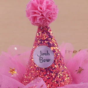Rosa glitzernde Netz Blumen Haar Accessoire süße Party Kegel Hut für Kinder Dekoration