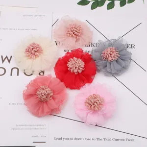 Handgemachte Netztuch Blumen DIY Haarschmuck und bunte Bekleidung Schuh Dekorationszubehör.