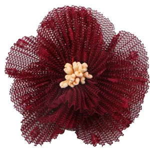 Burgunderrote Netz Blume DIY Handgemachte Schuh Anhänger Haarschmuck Strauch Dekoration