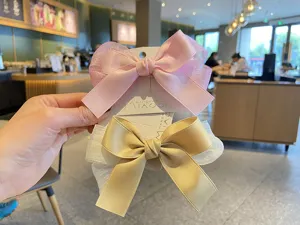 Pinzas para el pelo con lazo para ninas hechas a mano de malla rosa y oro dos piezas