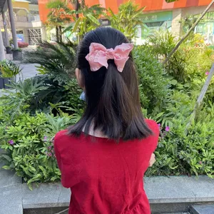 Children pink fabric ruffled bow hair clip sweet cute hair accessories for girls daily wear