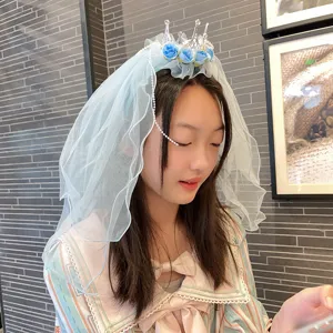 Girls princess veil crown hair hoop children birthday party performance cute hair accessory