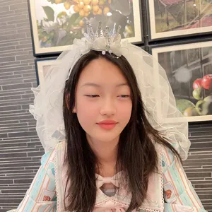 Children crown veil headband cute princess hair hoop for girls birthday party performance