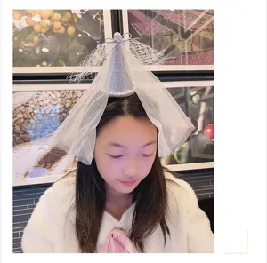 Kids glitter party hat veil headband cute princess hair accessory for birthday photography