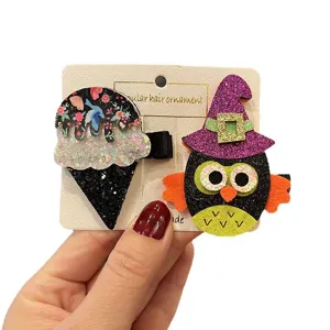 Süße Kinder Haarklammer Set Halloween Eule Eiscreme Glitzer Haarschmuck für Mädchen Neu