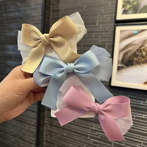 Lindas Pinzas para el Pelo con Lazo de Cinta de Satén y Malla para Niñas Pequeñas Princesa Lindos Accesorios para el Pelo de Niños Horquillas Hechas a Mano Pastorales Regalo