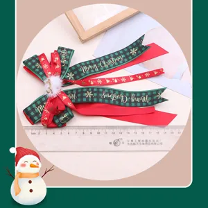 Christmas children hair clip red green bow ribbon pom-pom cute holiday hair accessories.