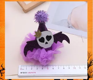 Halloween purple witch hat hair clip with skull bat wings kids party cute hair accessories