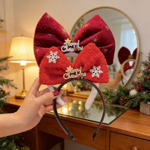 Weihnachten Rot Schleife Stirnband Für Kinder Schneeflocke Muster Festival Haarspangen Samt Niedlich Krone Cosplay Party Haarschmuck