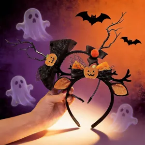 Halloween Headband Antler Tree Branch Pumpkin Ghost Spider Mickey Ears Hairband For Kids Party Cosplay Photo Prop Accessory