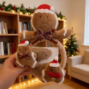 Christmas Gingerbread Man Plush Headband Soft Faux Fur Hair Clips Reindeer Holiday Hair Accessories For Kids Girls Toddlers Xmas Party Decoration
