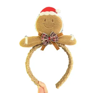 Christmas gingerbread man plush headband cute winter hair hoop for girls holiday party